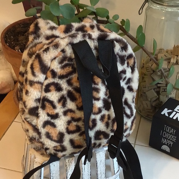 ‘Claire’s’ Faux Fur Leopard Mini Backpack w/Ears (#4) - Picture 6 of 8